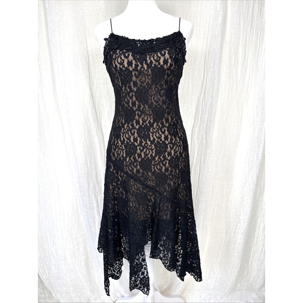 Vintage Y2K Lace Whimsigoth Dress S Fairy Grunge Vamp Witchy Dark Romantic Sheer